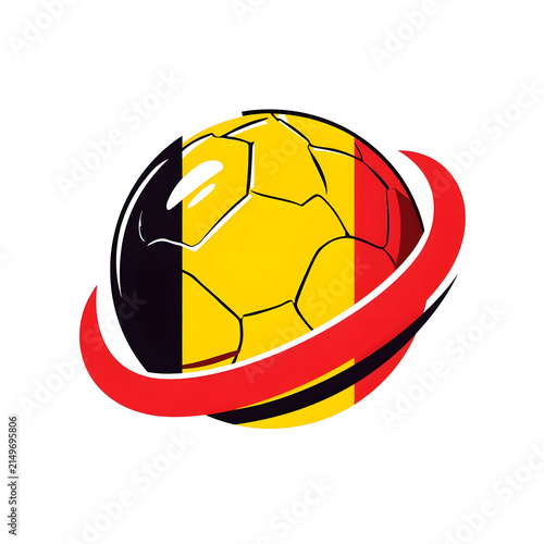 Soccer ball with Belgium flag colors and red swoosh graphic