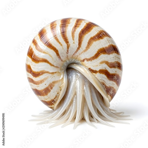 Nautiloid Chambered Nautilus Shell Marine Cephalopod Isolated on White Background
