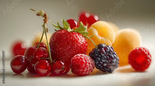 Vibrant mixed berries and stone fruits close-up