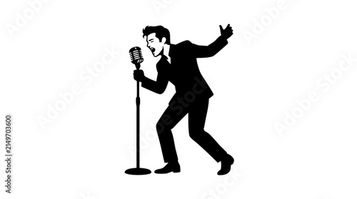 Black vector illustration shadow set of young woman silhouettes performing music with a microphone and playing golf with a club