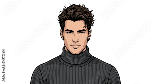 Close Up Studio Portrait of a Handsome Confident Young Man Smiling in a Casual Black Shirt