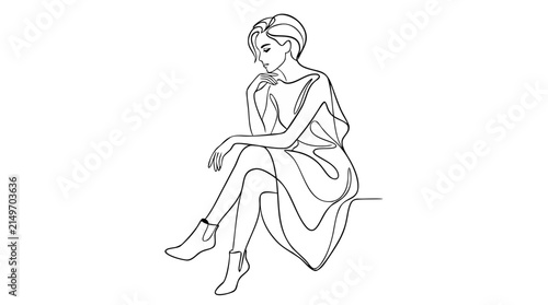 Vector Fashion Illustration Sketch of an Elegant Woman in a Blue Dress Design