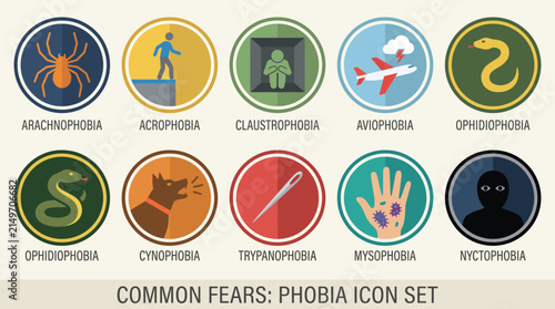 Obraz na plátne Phobia Icon Set Common Fears Illustrated