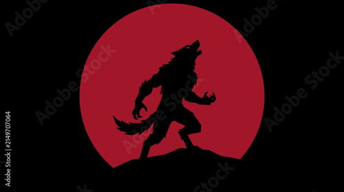 Konstfotografi Werewolf Silhouette Under Blood Moon