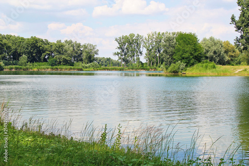 Foto Beautiful Provala Lake Nature Landscape with Greenery and Blue Sky in Vojvodina,