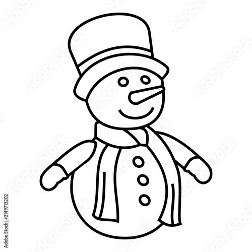 Cheerful Snowman Winter Holiday Character Illustration wearing a striped winter hat and scarf, smiling with raised arms in a playful seasonal illustration.