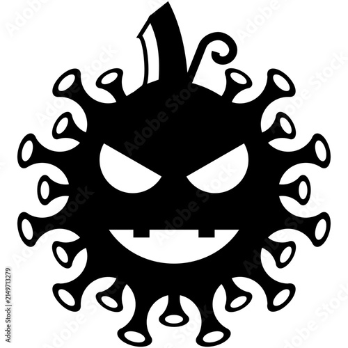 Fierce virus character with an angry face, sharp teeth, and flame-like spikes, symbolizing danger, infection, threat, hostility, and malicious digital or biological activity.