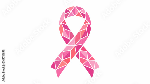 Pink ribbon breast cancer awareness symbol - geometric polygonal design, health campaign, medical support, october awareness month vector illustration

