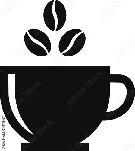 A clean black coffee cup symbol featuring three coffee beans, ideal for cafe branding, beverage designs, menus, packaging, and modern hospitality projects