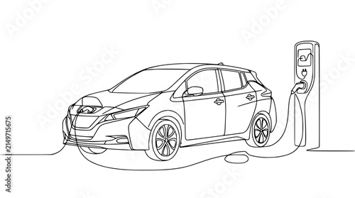 Electric Car Charging Station Line Drawing