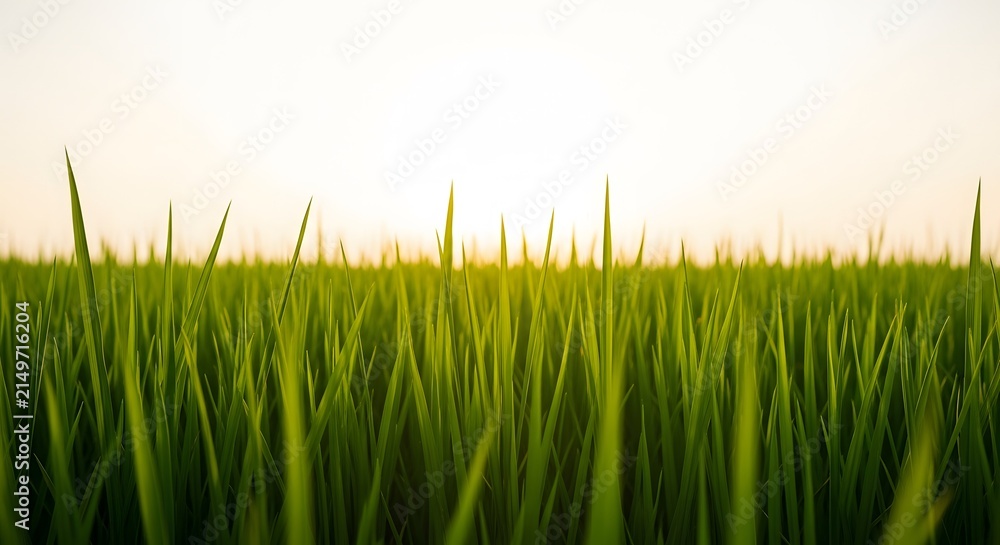 Fototapeta premium lush green grass field at sunset.