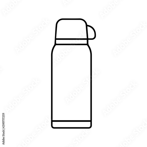 Vacuum flask vector icon black and white outline insulated hot water bottle travel mug minimalist line art
