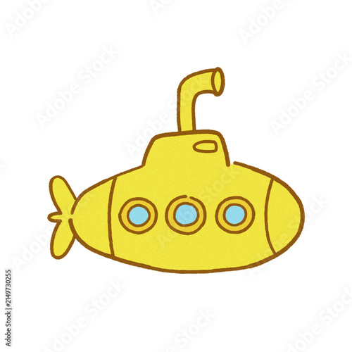 Фотография Cute hand drawn kawaii yellow submarine cutout with grainy noise texture for oce