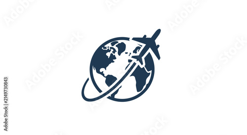 Airplane flying around the globe symbolizing travel with stylized illustration airplane depicts stylized around earth transportation international