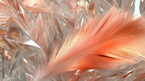 Elegant Blend of Soft Feather Among Shimmering Crystal Shapes