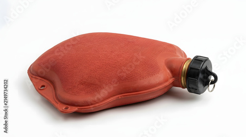 Red rubber hot water bottle with black cap