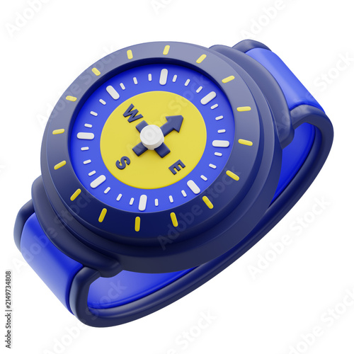 Фотография Blue digital sports watch with yellow clock face and rotating bezel isolated on