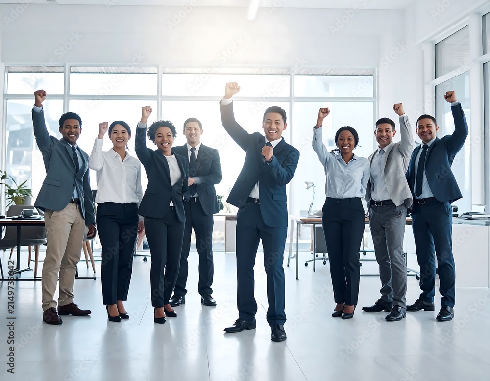 Fototapeta premium Diverse Business Team Celebrating Success in Modern Office.