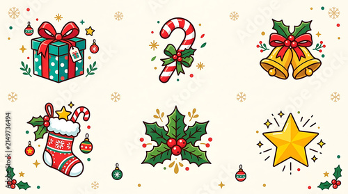 Colorful holiday gift tags with ribbons and bows