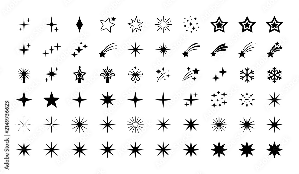 Fototapeta premium Minimal Twinkle Star Sparkle Christmas Symbols Flat Vector Collection