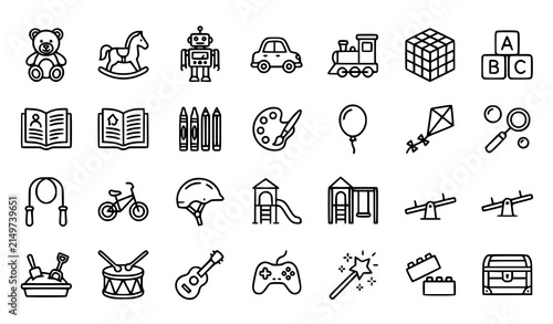 Children Toy Learning Activity Thin Line Icons Editable Outline Vector Pack