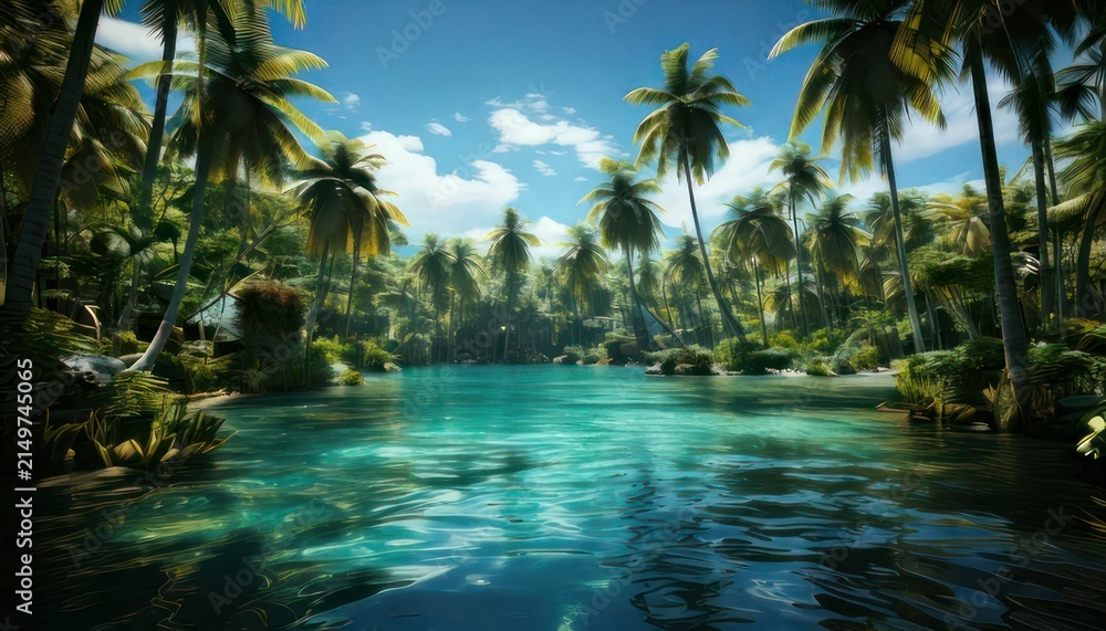 Fototapeta premium Tropical island paradise with palm trees.