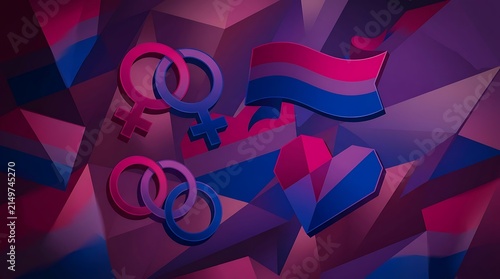 Geometric bisexual pride icons on abstract background
