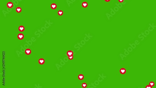 Abstract flying hearts love particles animated on green screen background. Valentine and anniversary celebration concept. Floating shining hearts sparkling love. Romantic hearts icon are rising up.
