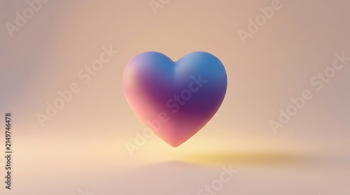 Minimalist glowing 3d heart floating on a soft background