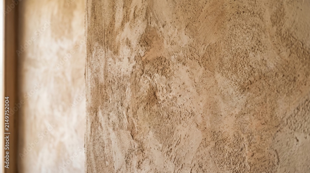 Fototapeta premium Textured beige clay plaster wall background for architectural design