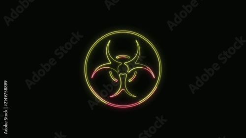  Biohazard Icon Neon Seamless Loop 4K with Black Background Animated Promotional Typography for Video Editing