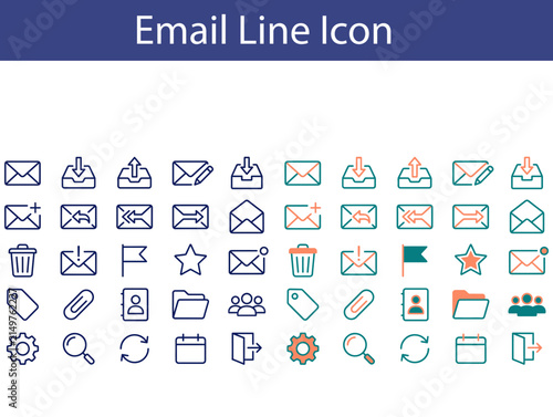 Collection of professional email and communication line icons for messaging interfaces
