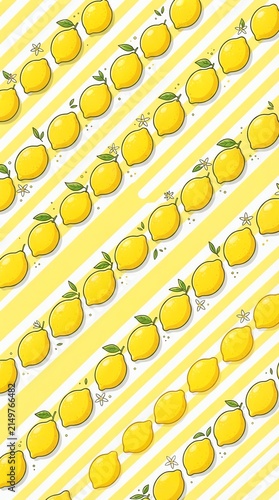 Bright Lemon Pattern with Yellow Slices and Stripes for Summer Design.