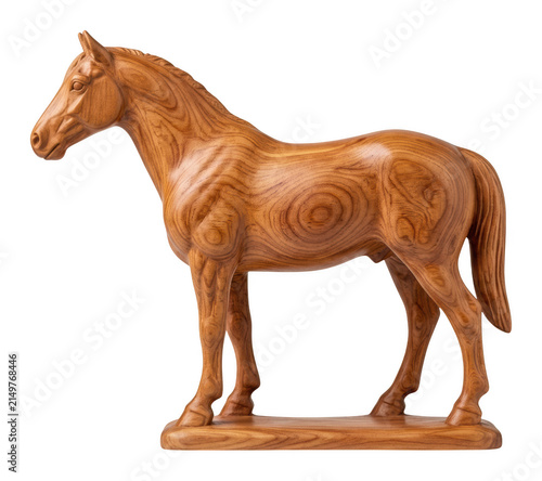 Exquisite hand-carved wooden horse figurine showcasing unique grain texture isolated transparent background image