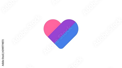 Stylized heart symbol with diagonal pink purple and blue stripes