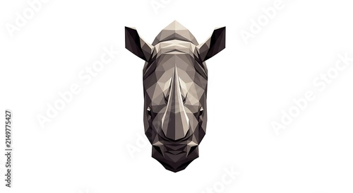 Realistic colored geometric rhinoceros head portrait