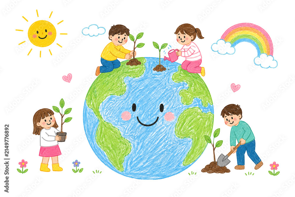 Obraz premium children protecting earth