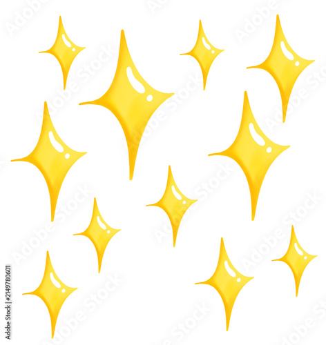 Yellow Shiny Sparkles and Bling Star Doodle Vector Element Set