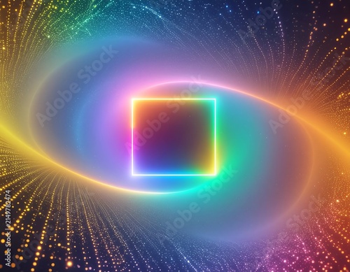 Abstract digital art of glowing neon light tunnel effect.