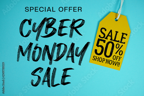 Cyber Monday Sale Special offer with Price tag Sale 50% Shop Now