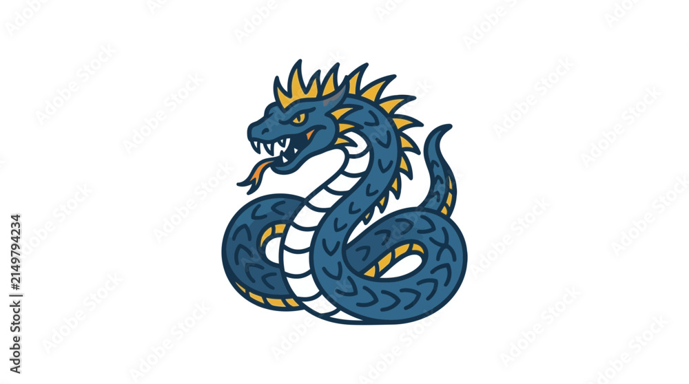 Fototapeta premium Stylized Blue Serpent Dragon Mascot Illustration.