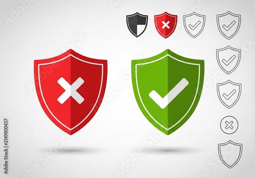 Vector Shields: Red Cross vs. Green Checkmark Icons
