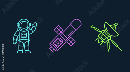 Space exploration icon set with astronaut and satellites