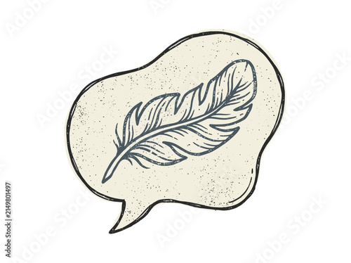 Hand Drawn Feather Icon in Speech Bubble Sketch