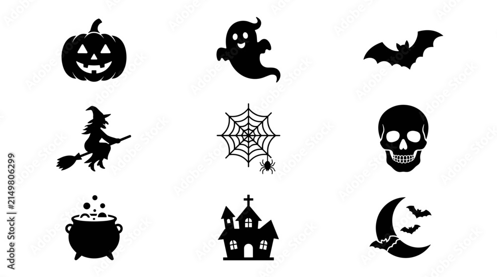 Fototapeta premium Halloween Icons Set Silhouette Collection.