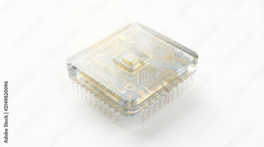 Fototapeta premium 3D render of a microchip on a dark reflective surface
