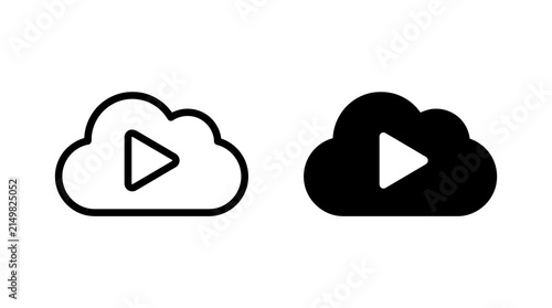 Set of cloud icons with play buttons for media streaming and cloud computing.