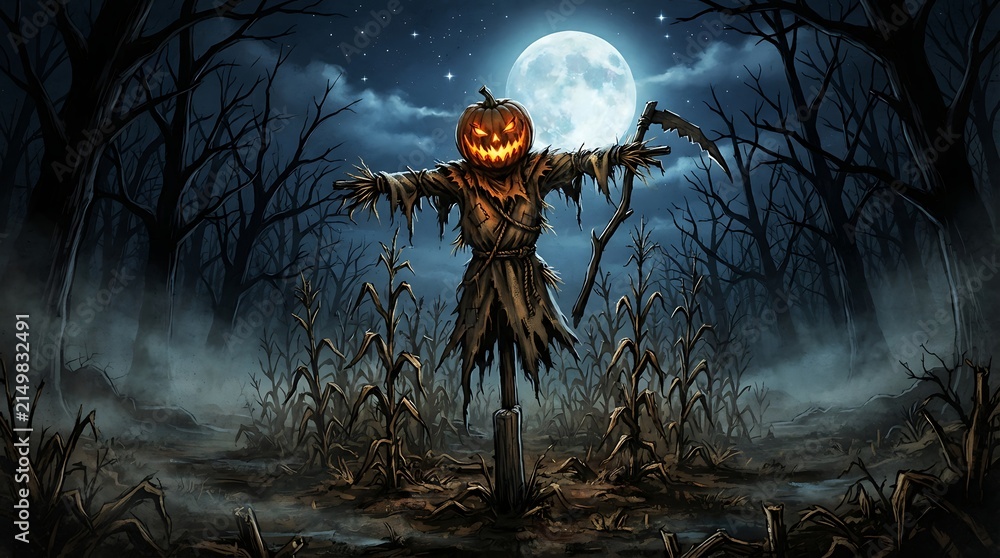 Fototapeta premium halloween night scene with witch
