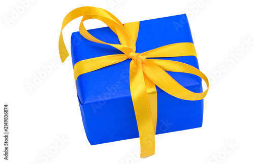 Blue small gift box isolated on white background