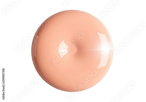 A single drop of light beige liquid makeup foundation isolated on white background